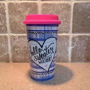 Anthropologie Lily & Val Hello Sweater Weather Travel Mug Coffee Ceramic Tumbler